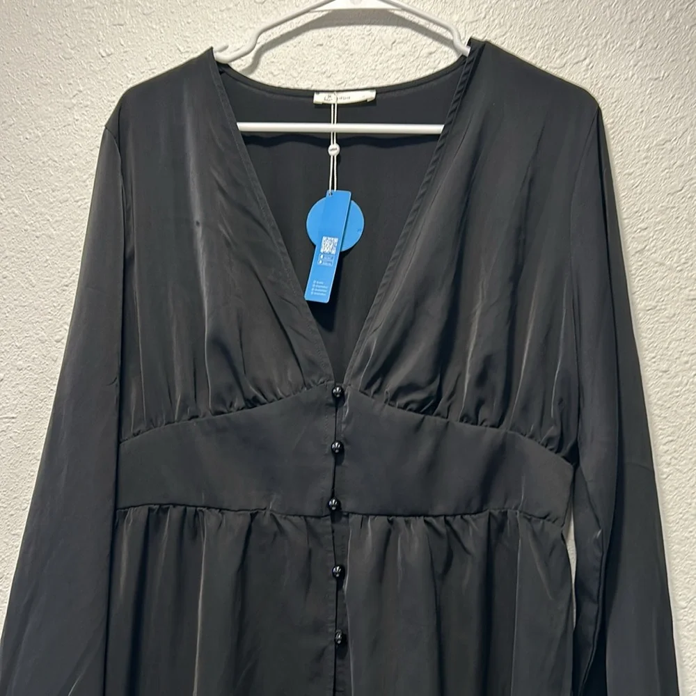 NWT Cupshe black plunge neck button loop button mini dress for women - Picture 8 of 11